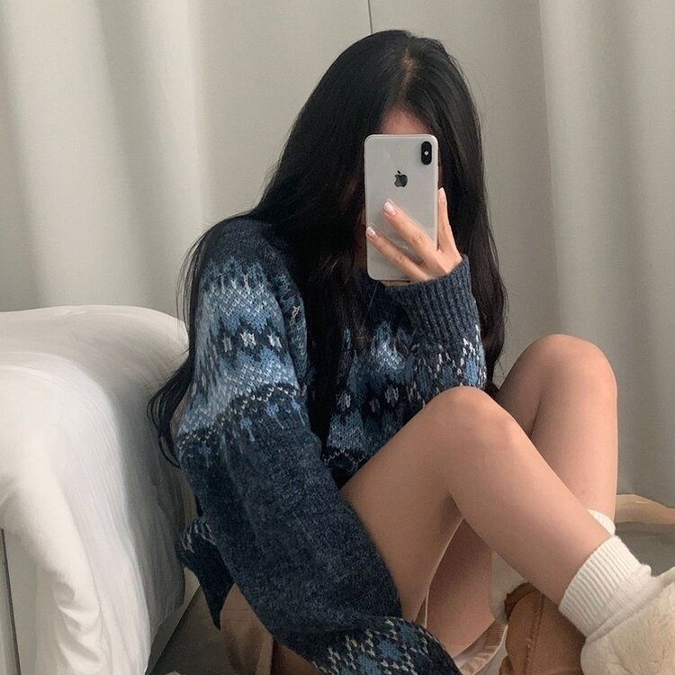 뉴트 노르딕 아가일 눈꽃 라운드 니트 4color 네이비