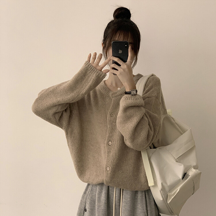 カーディガン アルパカラウンドルーズフィット長袖カーディガン BEIGE