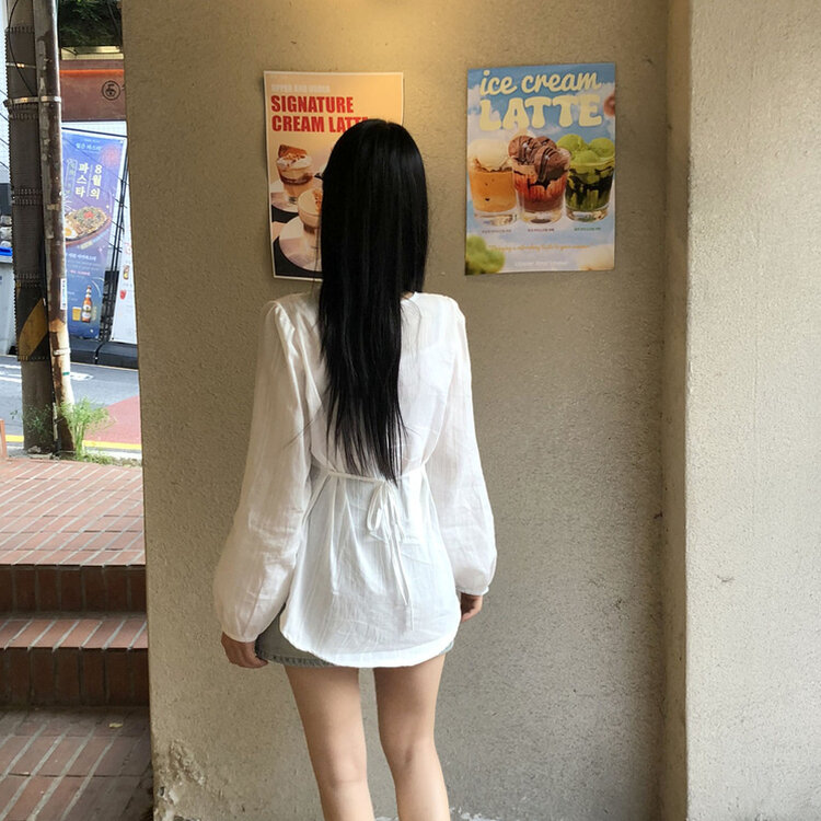 リボンレースボタンブラウス WHITE