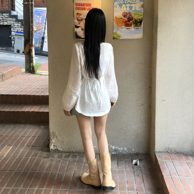 リボンレースボタンブラウス WHITE