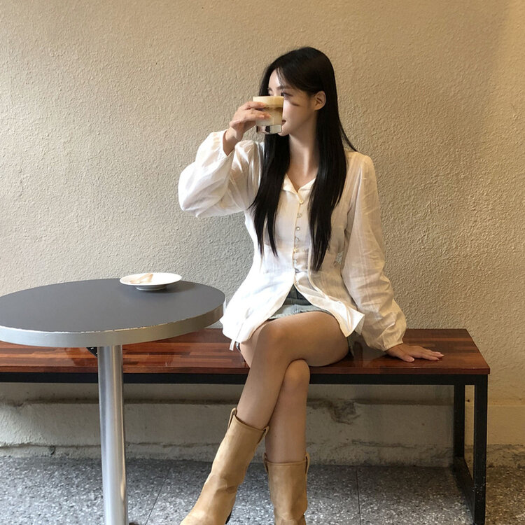 リボンレースボタンブラウス WHITE