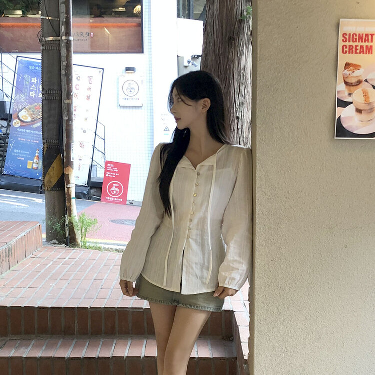 リボンレースボタンブラウス WHITE