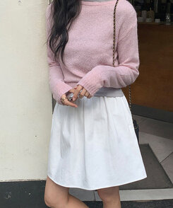 ミニスカート フェミニンシャーリングミニスカート COTTON WHITE