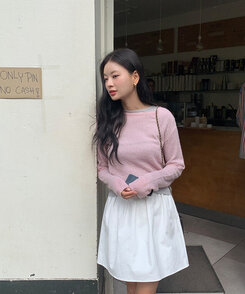 ミニスカート フェミニンシャーリングミニスカート COTTON WHITE