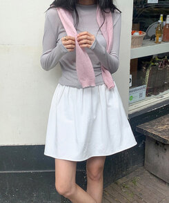 ミニスカート フェミニンシャーリングミニスカート COTTON WHITE