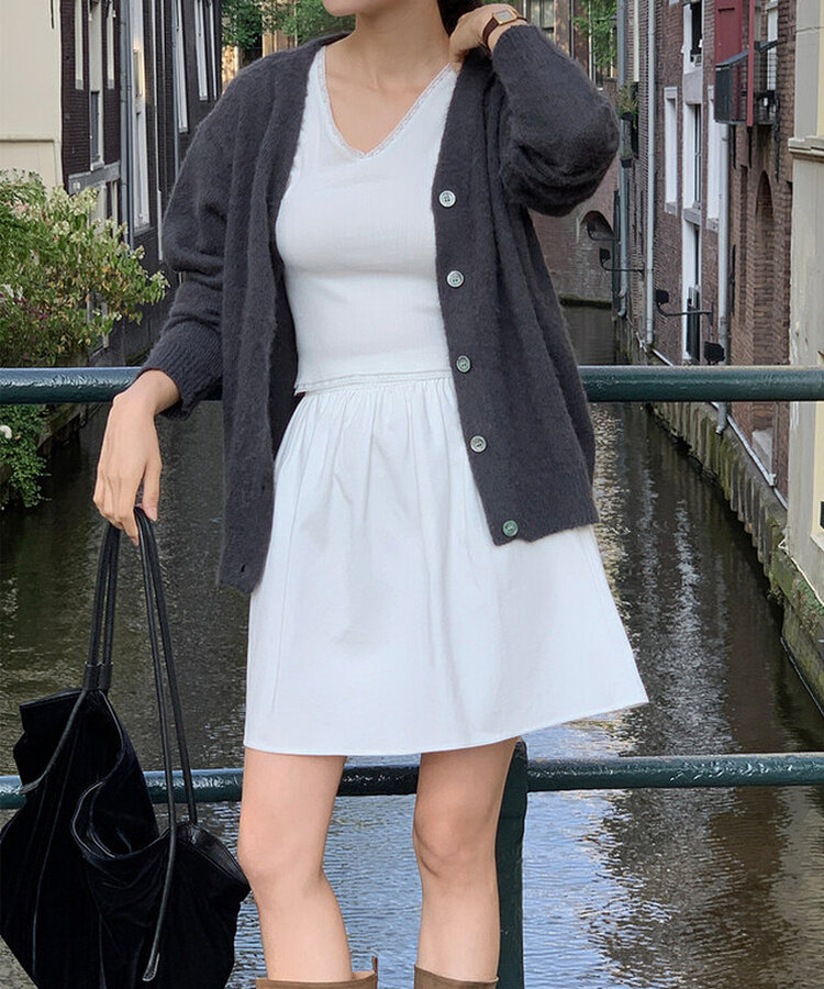 ミニスカート フェミニンシャーリングミニスカート COTTON WHITE