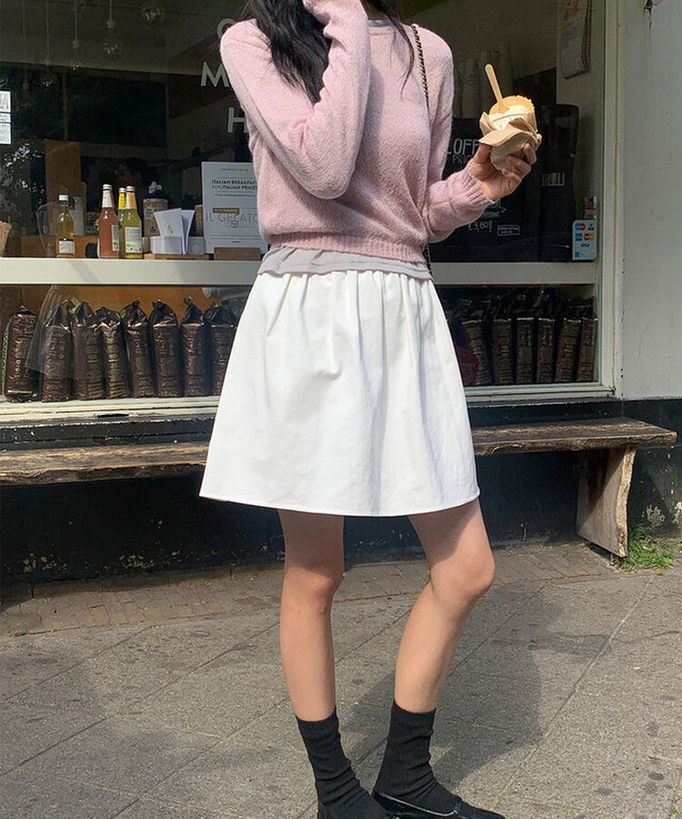 フェミニンシャーリングミニスカート COTTON WHITE