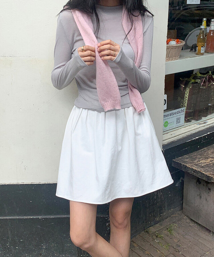 フェミニンシャーリングミニスカート COTTON WHITE