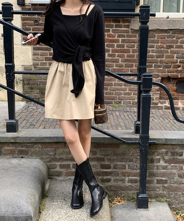 フェミニンシャーリングミニスカート FLAT BEIGE