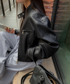 クロップルーズフィットジャケット BLACK LEATHER