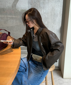 クロップルーズフィットジャケット BROWN LEATHER