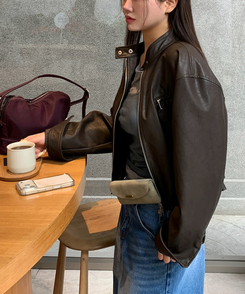 クロップルーズフィットジャケット BROWN LEATHER