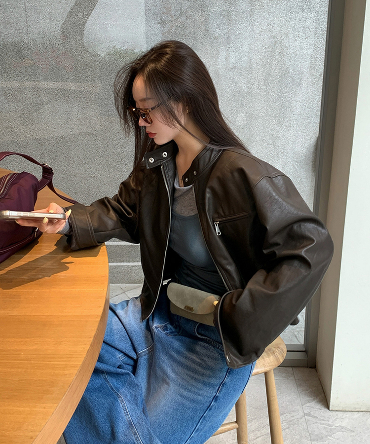 クロップルーズフィットジャケット BROWN LEATHER