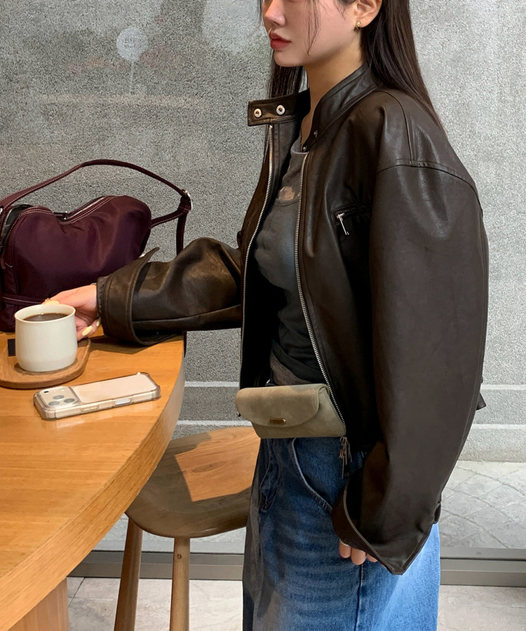 クロップルーズフィットジャケット BROWN LEATHER