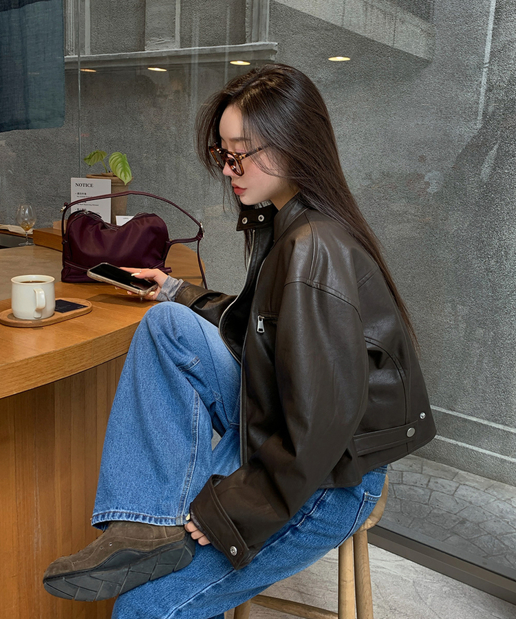 クロップルーズフィットジャケット BROWN LEATHER