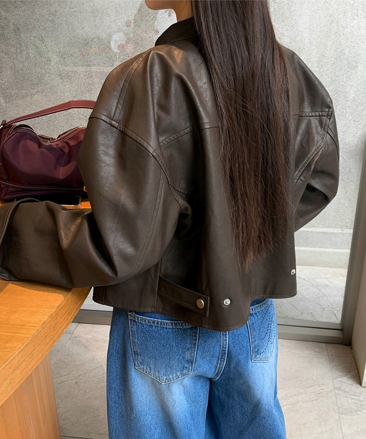 クロップルーズフィットジャケット BROWN LEATHER