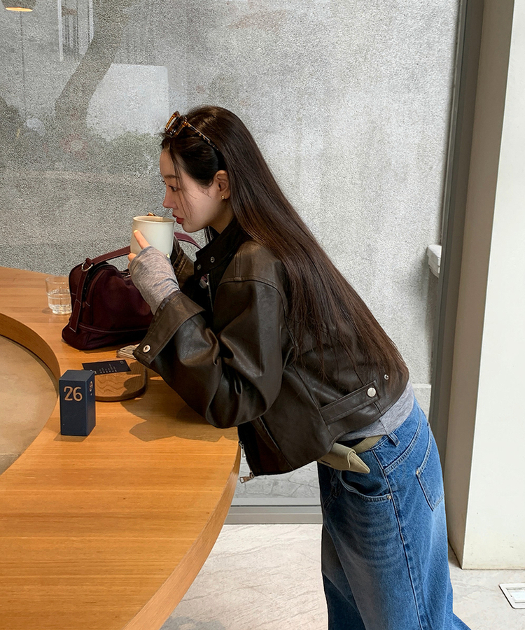 クロップルーズフィットジャケット BROWN LEATHER