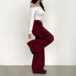 【丈別】ワイドピンタックバンディングパンツ BURGUNDY