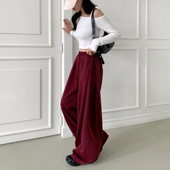 【丈別】ワイドピンタックバンディングパンツ BURGUNDY