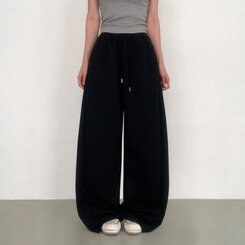 【丈別】ワイドピンタックバンディングパンツ BLACK