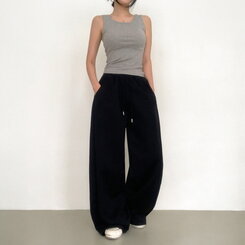 【丈別】ワイドピンタックバンディングパンツ BLACK