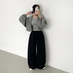 【丈別】ワイドピンタックバンディングパンツ BLACK