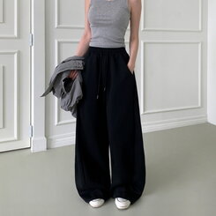 【丈別】ワイドピンタックバンディングパンツ BLACK