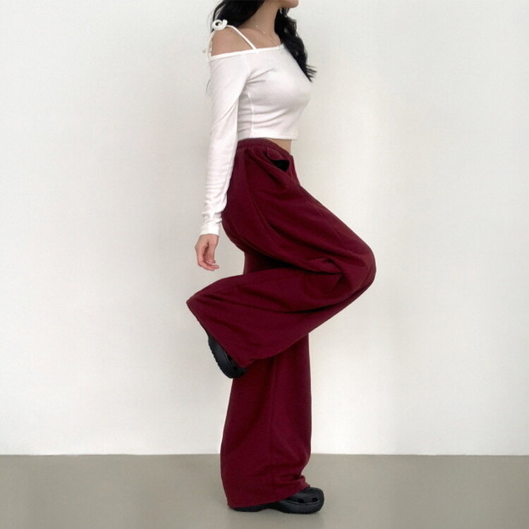 【丈別】ワイドピンタックバンディングパンツ BURGUNDY