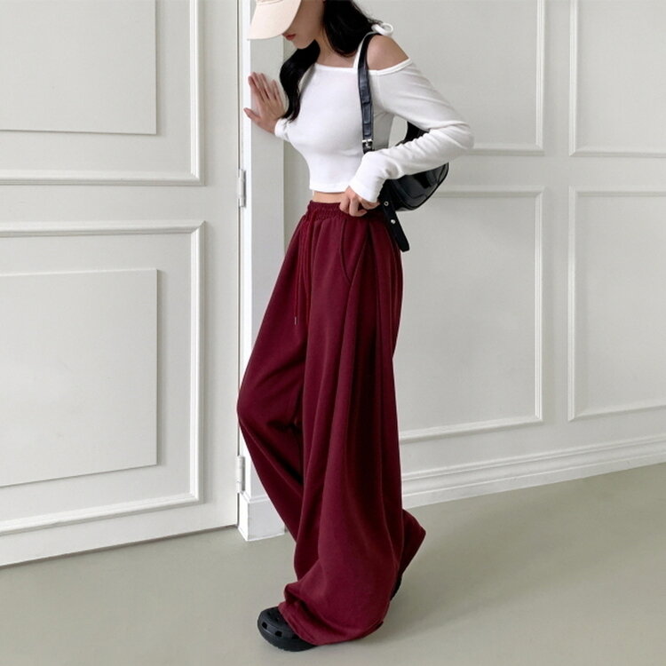 【丈別】ワイドピンタックバンディングパンツ BURGUNDY