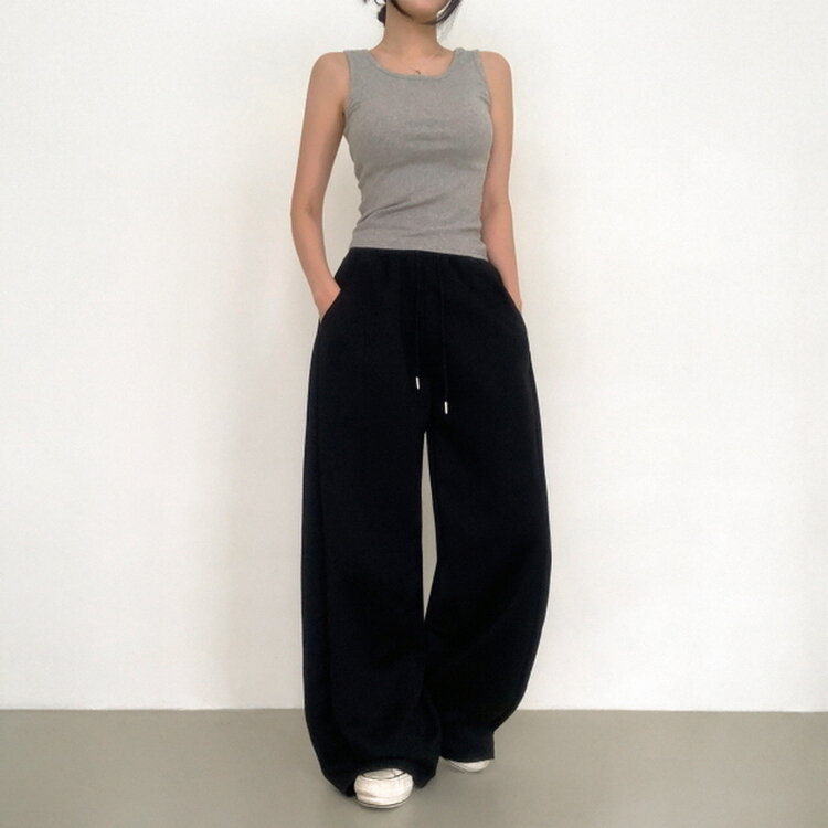 【丈別】ワイドピンタックバンディングパンツ BLACK