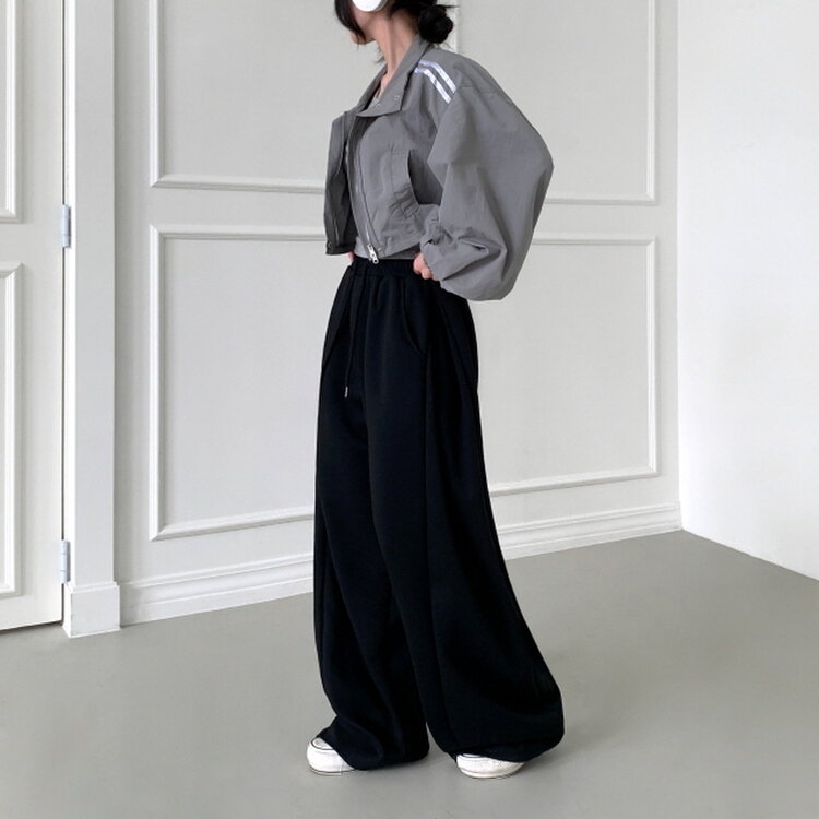 【丈別】ワイドピンタックバンディングパンツ BLACK