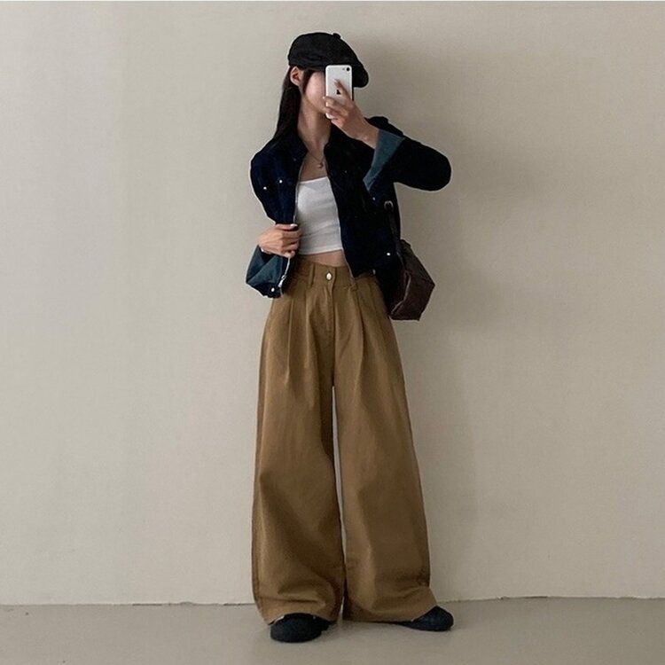 salsationワイドパンツSサイズ ダークブラウン Didot.showroom スラックス パンツ ローライズタックワイド