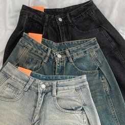 테브 옆핀턱 빈티지 워싱 데님 와이드 팬츠