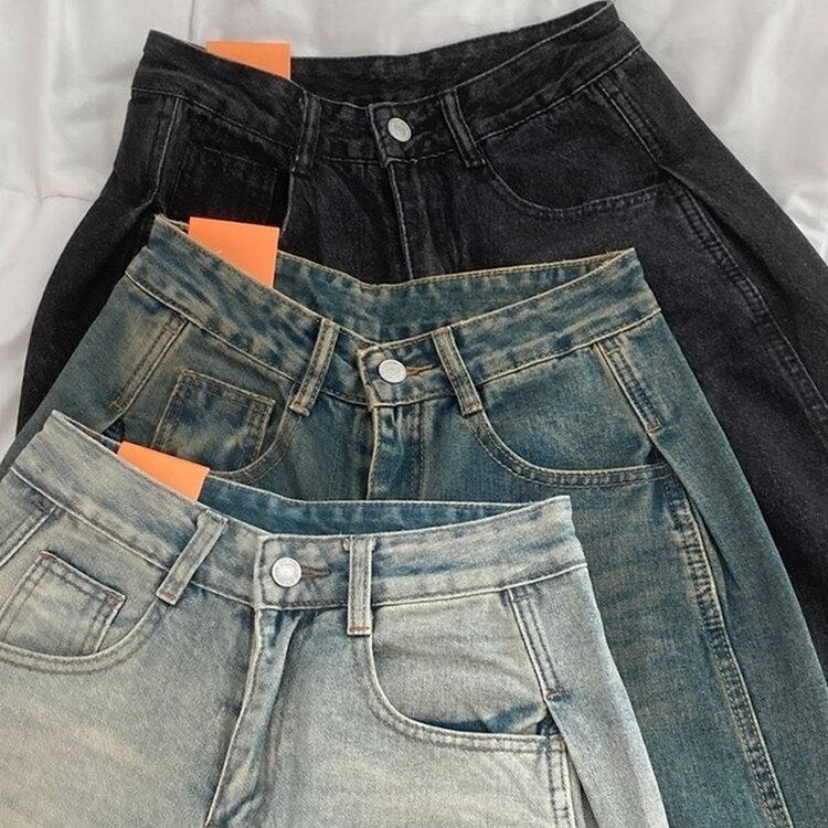 테브 옆핀턱 빈티지 워싱 데님 와이드 팬츠