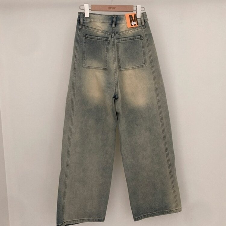 테브 옆핀턱 빈티지 워싱 데님 와이드 팬츠