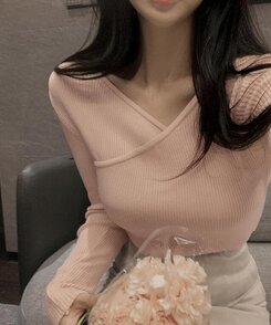 フェミニンラップ長袖ニット PINK