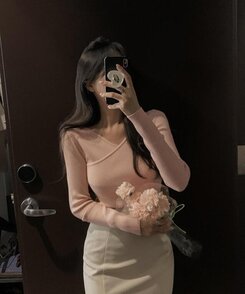 フェミニンラップ長袖ニット PINK