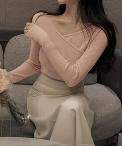 フェミニンラップ長袖ニット PINK