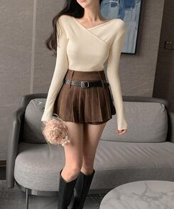 フェミニンラップ長袖ニット CREAM