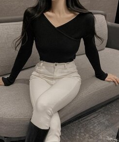 フェミニンラップ長袖ニット BLACK