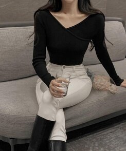 フェミニンラップ長袖ニット BLACK