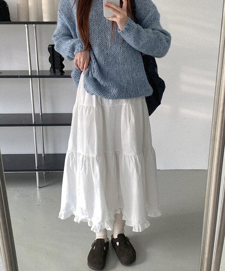 コットンティアードロングスカート IVORY