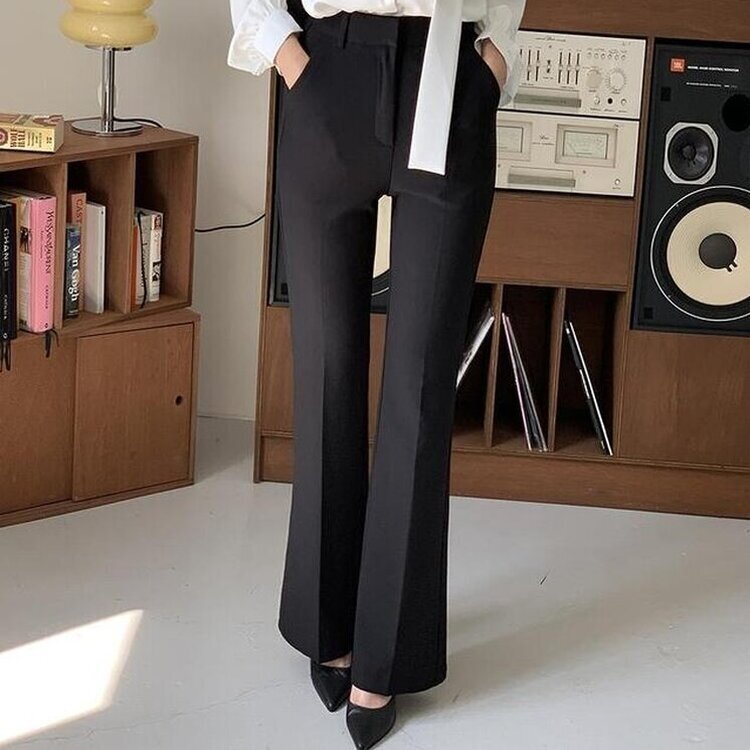【丈別】スリムブーツカットスラックスパンツ BLACK