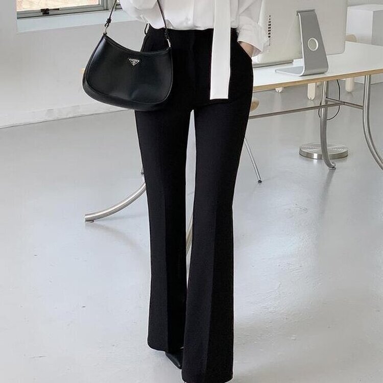 【丈別】スリムブーツカットスラックスパンツ BLACK