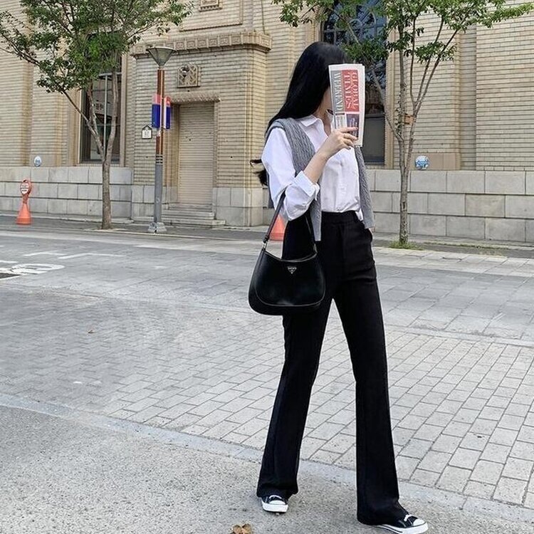【丈別】スリムブーツカットスラックスパンツ BLACK