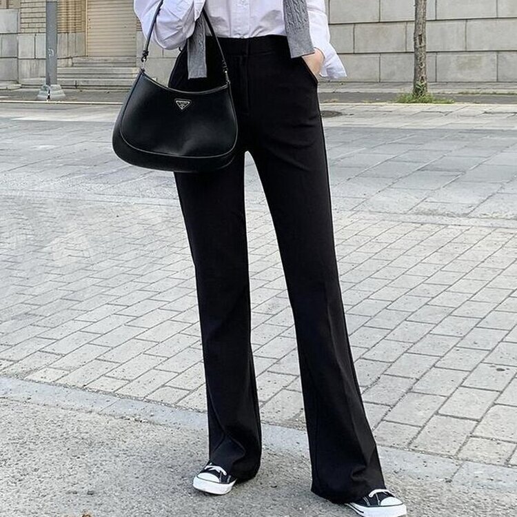 【丈別】スリムブーツカットスラックスパンツ BLACK