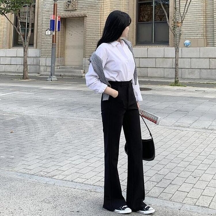 【丈別】スリムブーツカットスラックスパンツ BLACK
