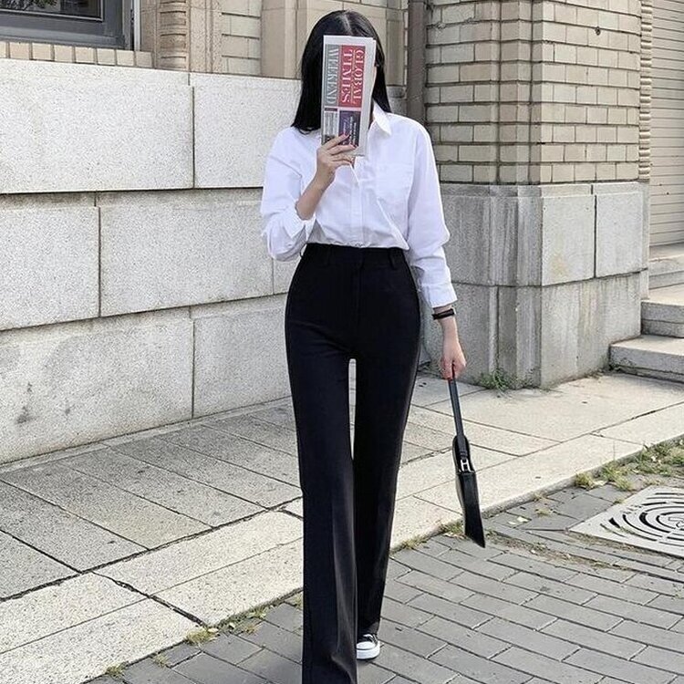 【丈別】スリムブーツカットスラックスパンツ BLACK