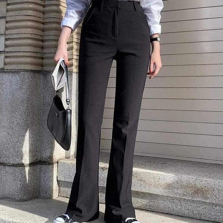 【丈別】スリムブーツカットスラックスパンツ BLACK