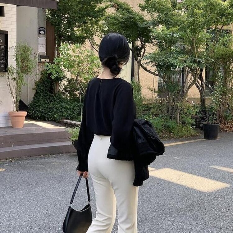 【丈別】スリムブーツカットスラックスパンツ IVORY